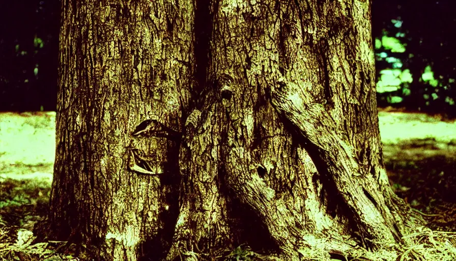 Prompt: 7 0 s film still from a horror movie about a tree and a fish, kodachrome, cinecolor, cinestill, film grain, film texture, retro, cinematic, high resolution, photorealism,