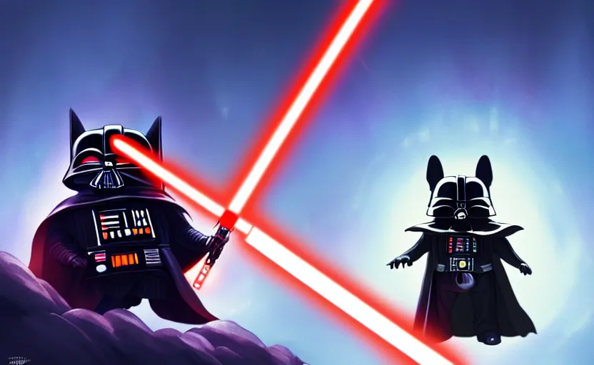 Prompt: darth vader force choking totoro in a space opera studio ghibli animated film, d & d, fantasy concept art, global illumination, interesting composition, volumetric lighting, art by enki bilial, highly detailed