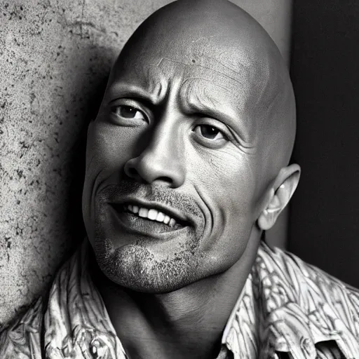 Image similar to closeup portrait of a Dwayne Johnson , new york back street , by Steve McCurry and David Lazar, natural light, detailed face, CANON Eos C300, ƒ1.8, 35mm, 8K, medium-format print