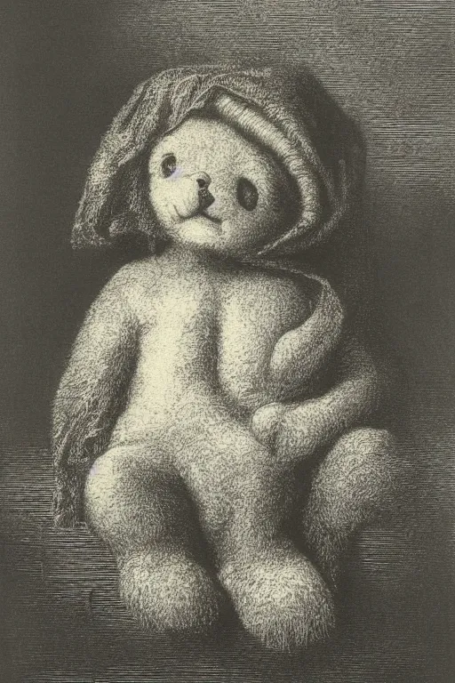 Image similar to portrait of Beanie Baby, Gustave Dore lithography