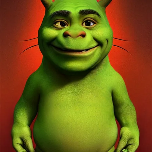 Image similar to hybrid of mouse and shrek, half shrek - half mouse, digital art, photo realistic, highly detailed, art by george stubbs, anton fadeev, james gurney, ilya kuvshinov