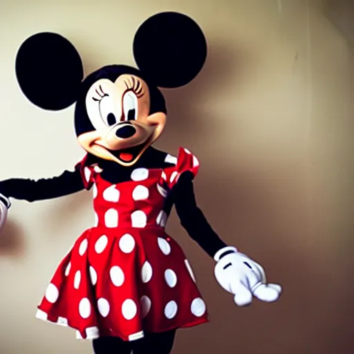 Prompt: mickey mouse dresses up as minnie mouse