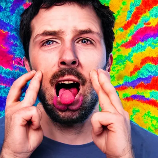 Prompt: a man trying lsd for the first time. photograph 4 k