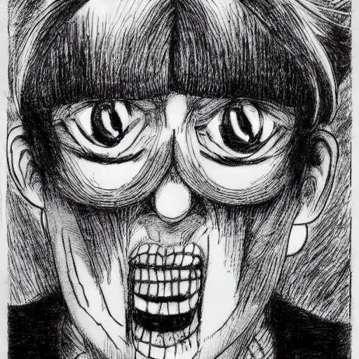 Image similar to A portrait of Mario drawn by Junji Ito, horror, gothic, fantasy, manga