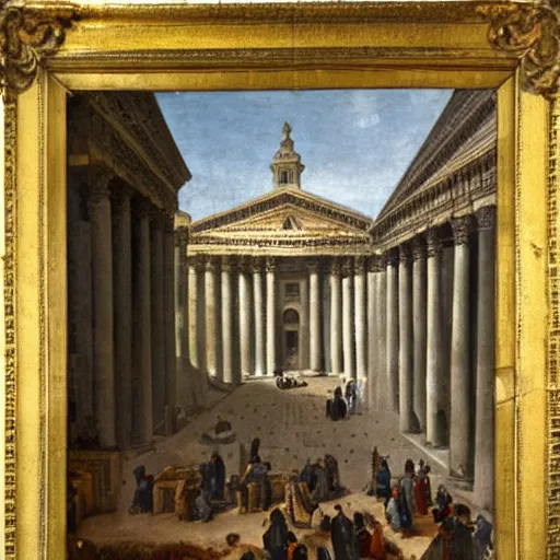 Image similar to the view of the pantheon in rome painted in the style of martinus rørbye