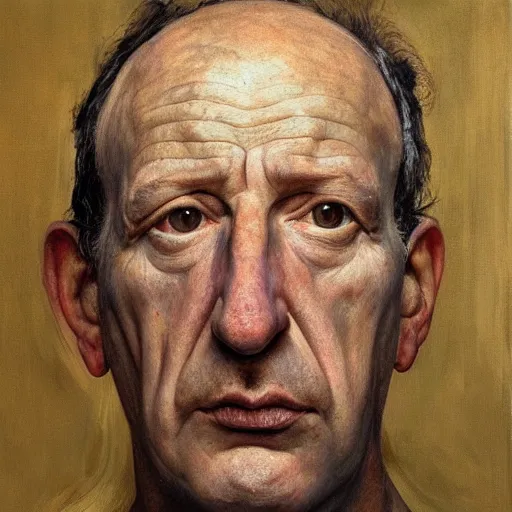 Prompt: high quality high detail painting by lucian freud, hd, self portrait, photorealistic lighting