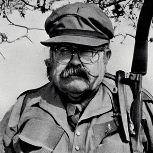 Prompt: photograph of wilford brimley as a soldier in the rhodesian bush war, award winning