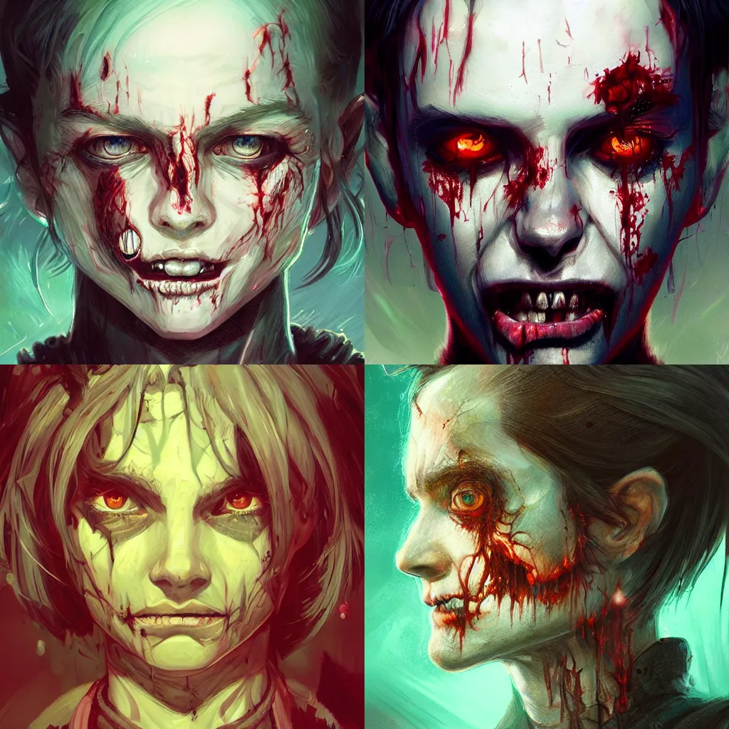 Prompt: Hyperdetailed masterpiece concept art of a portrait of a zombie going through adolescence, hyperdetailed concept art by Ross Tran, high quality DnD illustration, trending on ArtStation