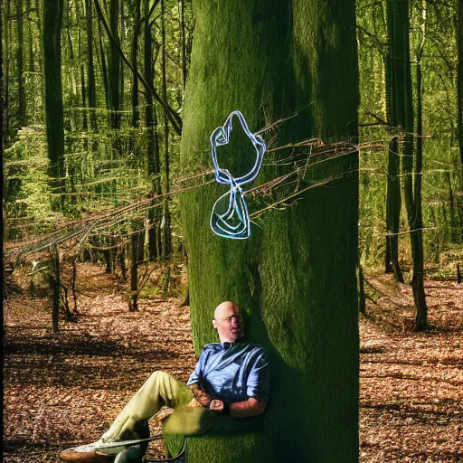 Image similar to Walter White sipping tree in the forest, photography