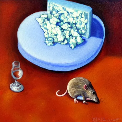 Image similar to rat eating blue cheese painting