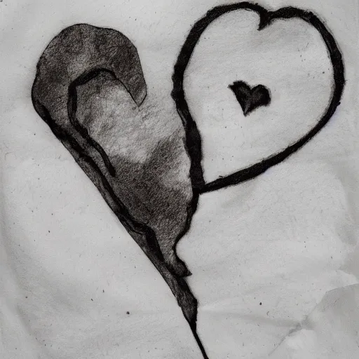 Prompt: A drawing of love on a burnt napkin, burnt edges, paper, photorealistic, extreme detail, creases, crumples, material, award winning, by Dave McKean