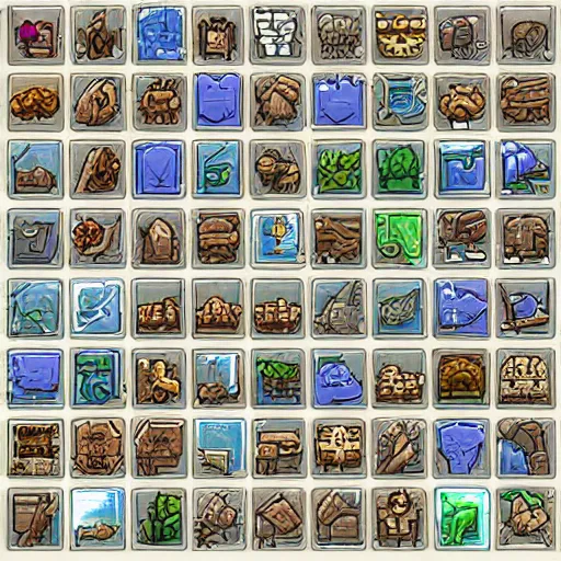 Prompt: set of 4 8 x 4 8 pixel wide fantasy icons for a roleplaying videogame