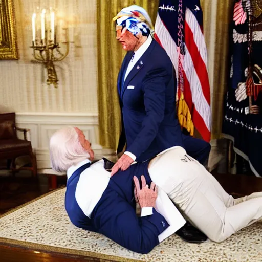 Image similar to joe biden bending over with donald trump grabbing him from behind