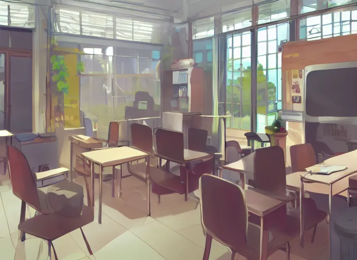 Typical anime classroom, empty, digital art