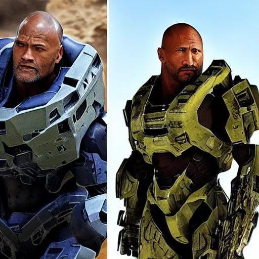 Prompt: Laurence Fishburne and Dwayne Johnson in Halo