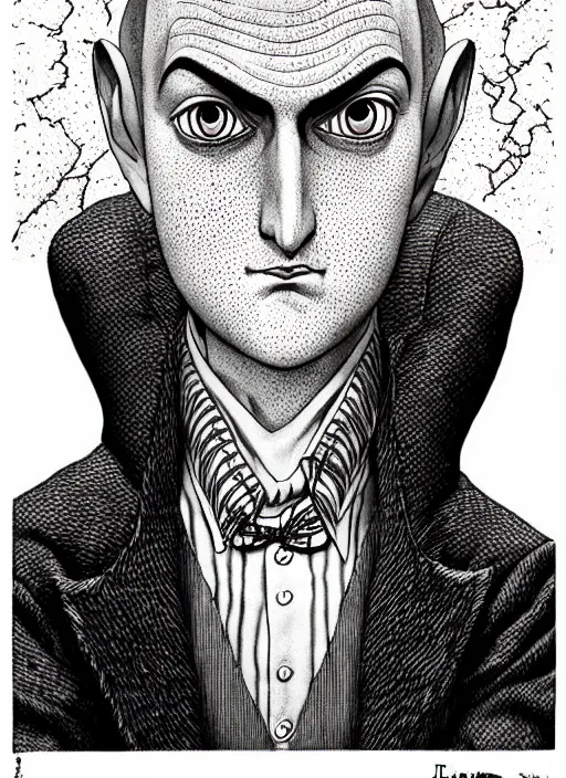 Image similar to portrait of gru, freckles, intricate, highly detailed, illustration, art by junji ito, junji ito