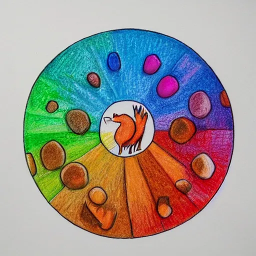 Image similar to circle of life, color pencil sketch, white background, rainbow colors, 8 k