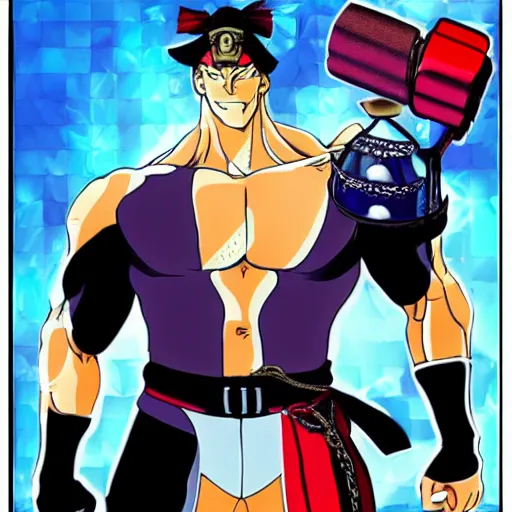 Image similar to putin in jojo bizarre adventure with a muscular body, very anime style