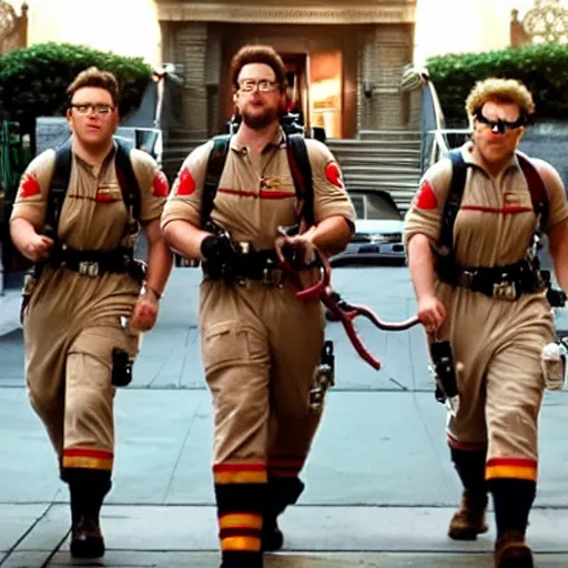 Prompt: Seth Rogen as a Ghostbuster in the movie Ghostbusters