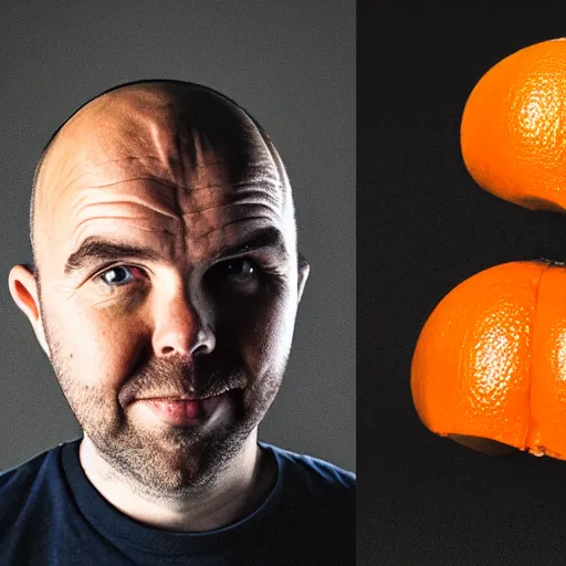 Prompt: karl pilkington, marvel, ultra detail, 5 0 mm camera, head orange peel