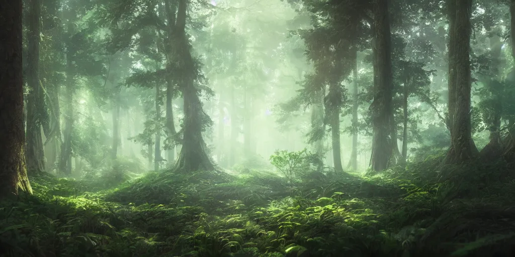 Image similar to a forest, cinematic angle, studio Ghibli, volumetric lighting, breathtaking, beautiful composition, elegant, digital art, detailed, oil painting, hyperrealistic, sharp focus, 8k