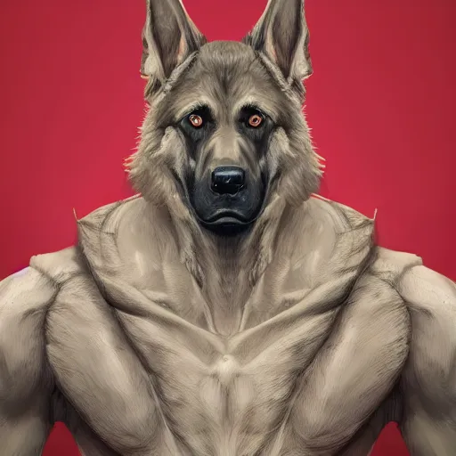 Image similar to a wounded humanoid german shepherd beast - man in military style, his ear has been bitten off, he is healing his wounds, highly detailed portrait, digital painting, artstation, concept art, smooth, sharp foccus ilustration, artstation