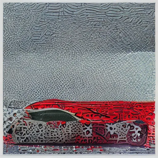 Prompt: car Ash Thorp khyzyl saleem car : medium size : in oil liquid organic architecture style : 7, u, x, y, o pattern : Kazimir Malevich composition