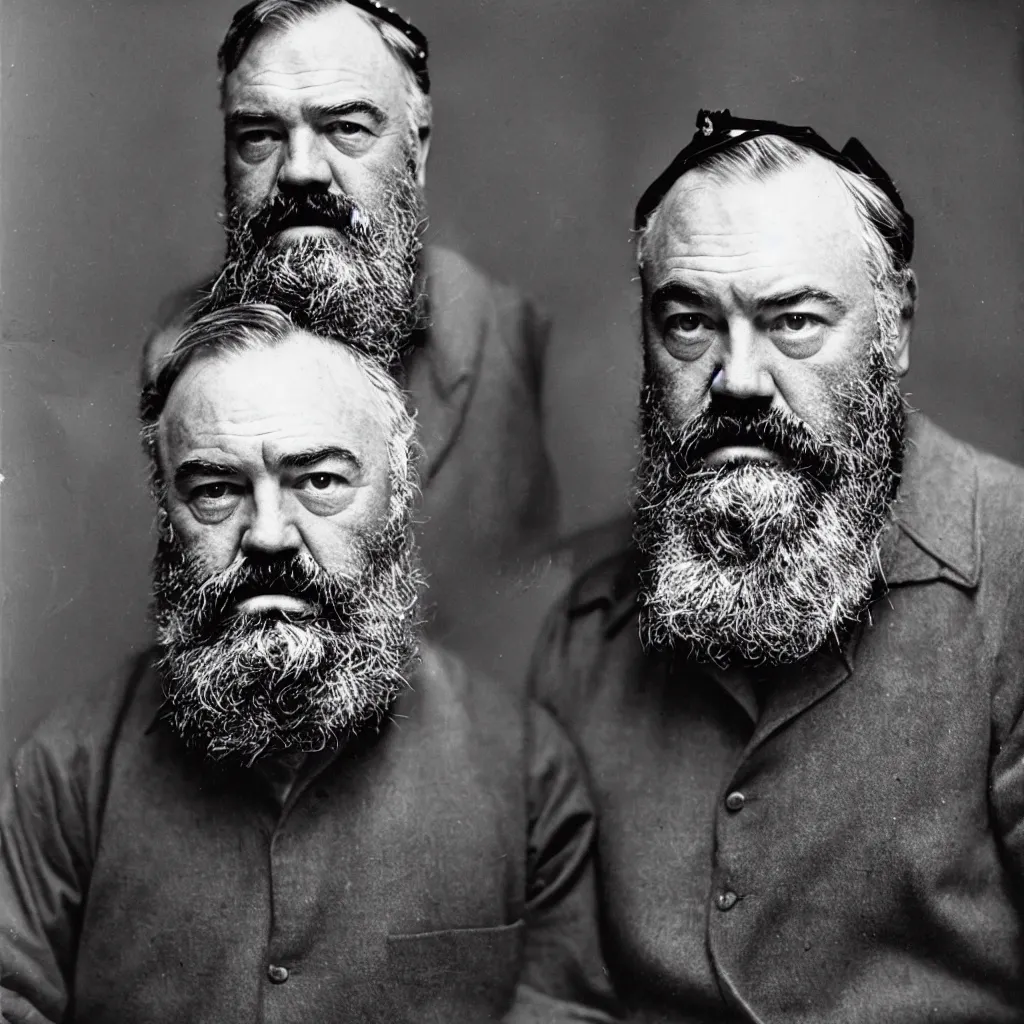 Prompt: An Alec Soth portrait photo of Ernest Hemingway wearing the crown of Macbeth