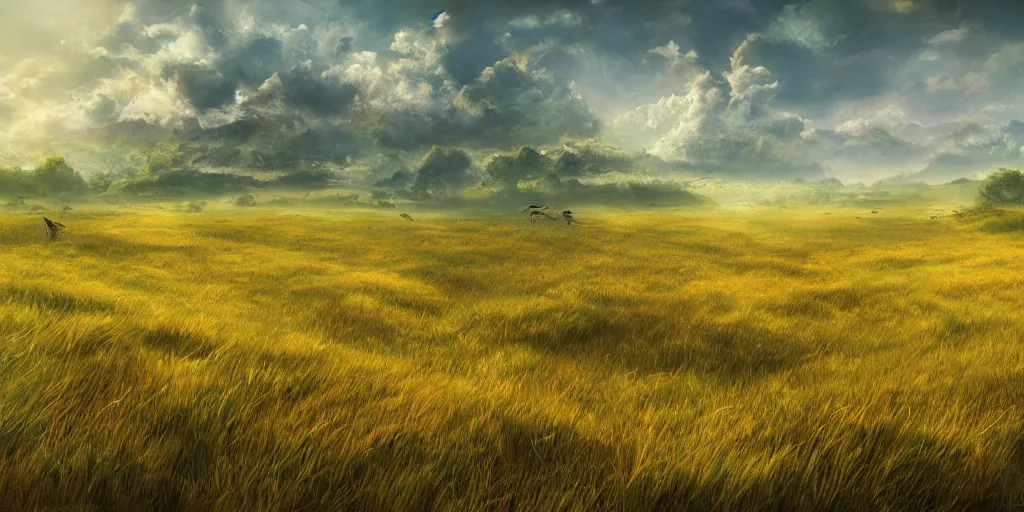 Prompt: lively grassland of the essence of nature, matte painting, concept art, 4 k