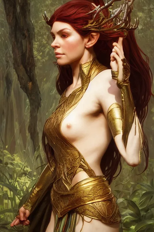 Image similar to beautiful elven princess, accurate anatomy, only two hands, highly detailed, digital painting, artstation, concept art, smooth, sharp focus, illustration, Unreal Engine 5, 8K, art by Michael Whelan and greg rutkowski and alphonse Mucha