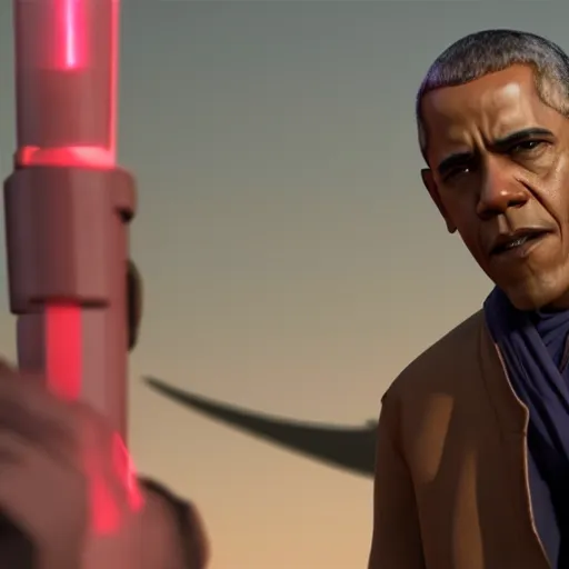 Image similar to obama as mace windu in star wars episode 3, 8 k resolution, cinematic lighting, anatomically correct