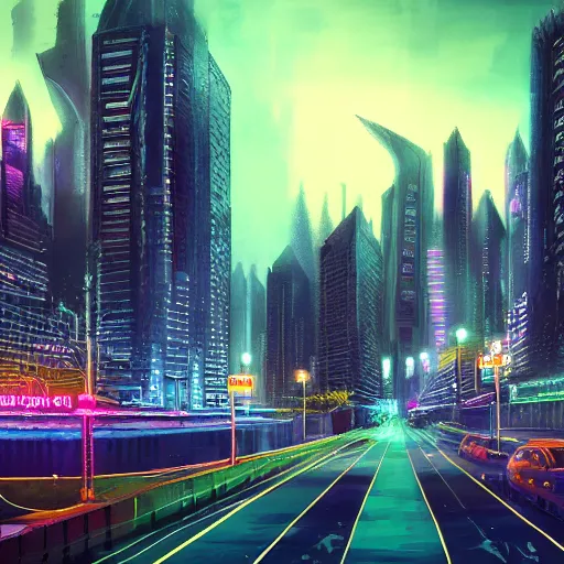 Prompt: futuristic cityscape, dark, cold, neon lights, tall buildings, depressing weather, detailed, intricate, hd, 4 k, trending on artstation