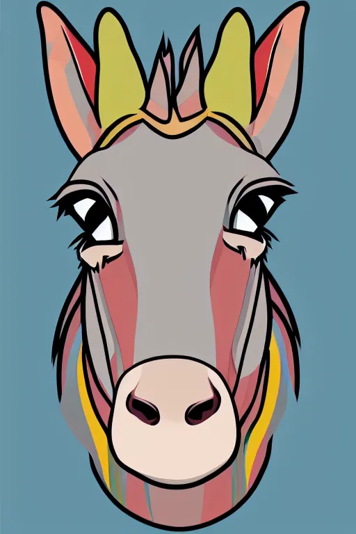 Image similar to Portrait of a chad donkey, anime, sticker, colorful, illustration, highly detailed, simple, smooth and clean vector curves, no jagged lines, vector art, smooth