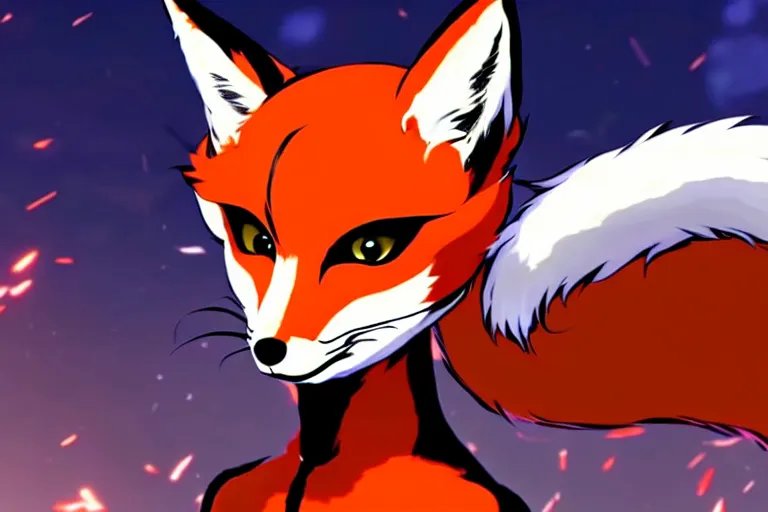 Image similar to a furry tan male fox on a persona 5 : royal ( by atlus ) video game splash screen, a furry male sandcolored tan fox fursona ( has hair ), persona 5 phantom thief style