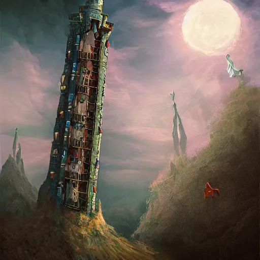 Image similar to a surreal wizards tower by casper david