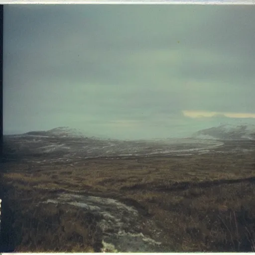 Image similar to polaroid of whiterun by Tarkovsky