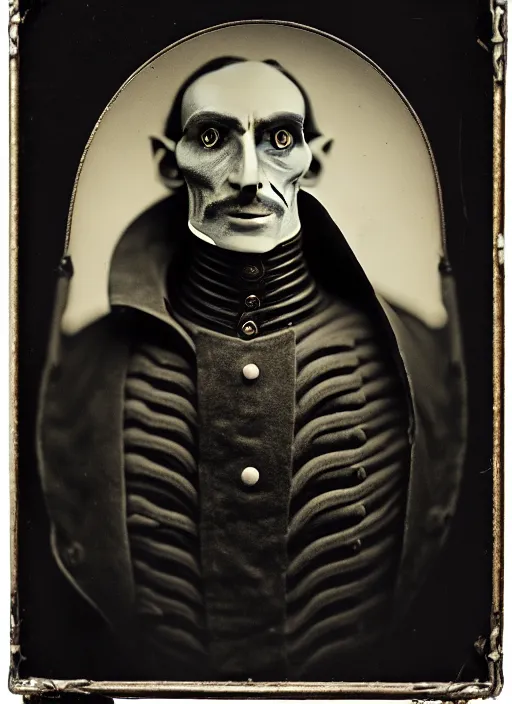 Prompt: portrait of a victorian alien wearing a a military jacket, victorian, detailed face, highly detailed, cinematic lighting, photograph by elliott & fry