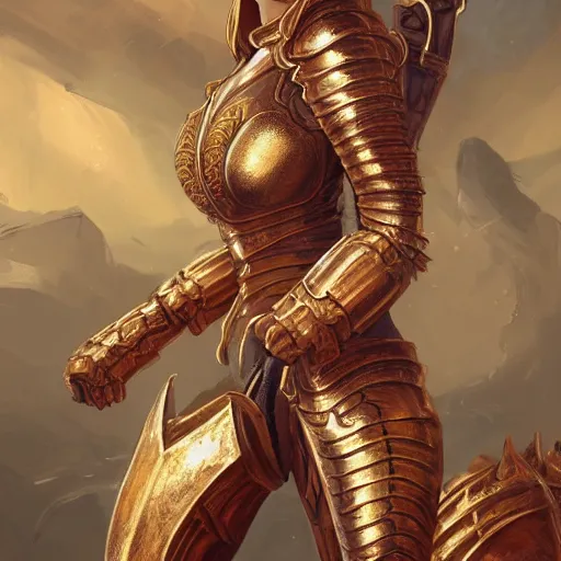 Prompt: portrait knights of Zodiac girl, golden and copper armor, in ruined Agora of Athens, ssci-fi, fantasy, intricate, very very beautiful, elegant, highly detailed, digital painting, artstation, concept art, smooth, sharp focus, illustration, art by artgerm and tian zi and WLOP