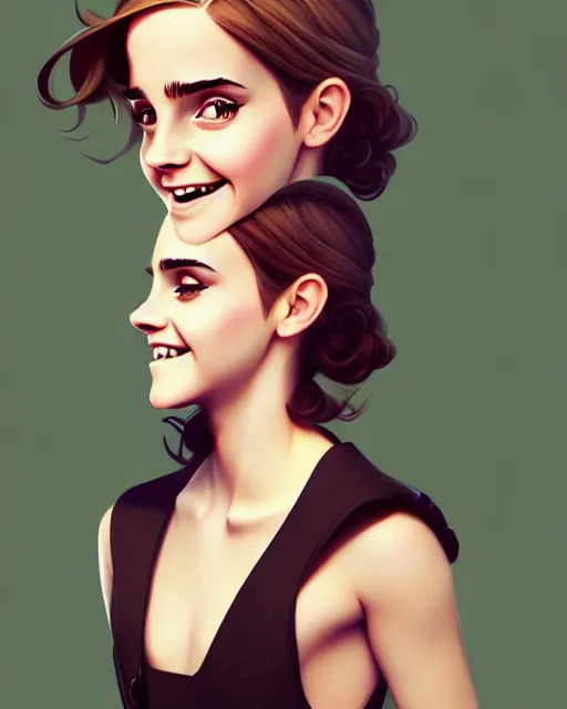 Image similar to beautiful full body Emma Watson goofy smiling illustration by lois van baarle and loish and ross tran and rossdraws and sam yang and samdoesarts and artgerm and Cecil Beaton, Lee Miller, Irving Penn, David Bailey, digital art, highly detailed, intricate, sharp focus, Trending on Artstation HQ, deviantart