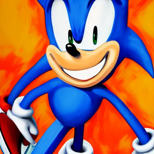 Image similar to chad sonic the hedgehog, gotta go fast, expressive oil painting