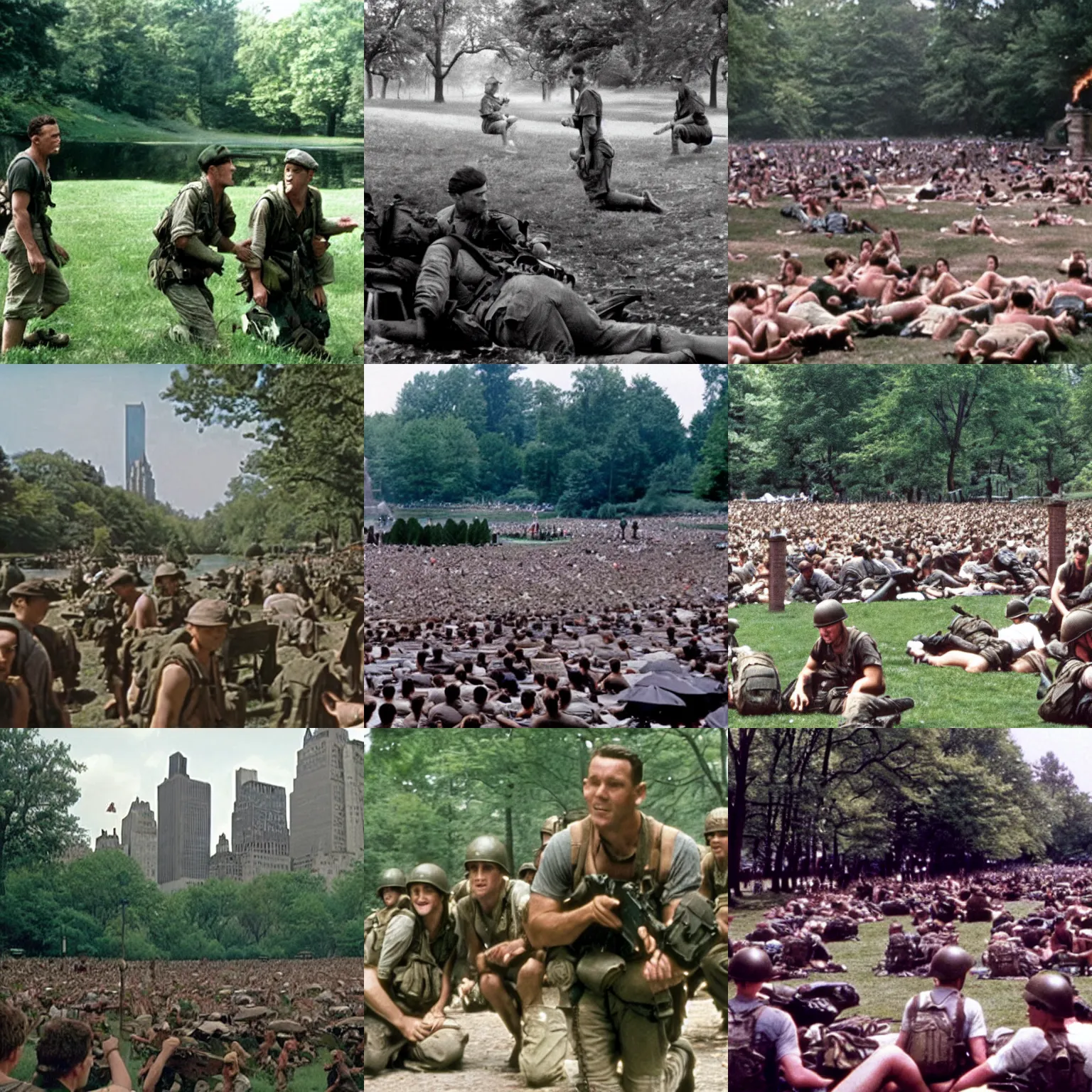 Prompt: Movie still of Central Park in the summer, Saving Private Ryan