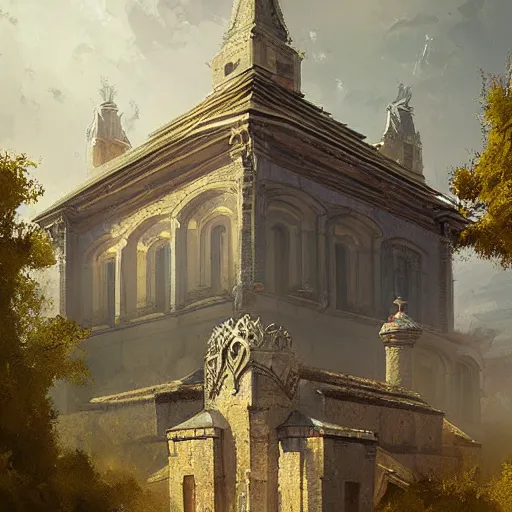 Prompt: slavic temple, greg rutkowski, view from sky,