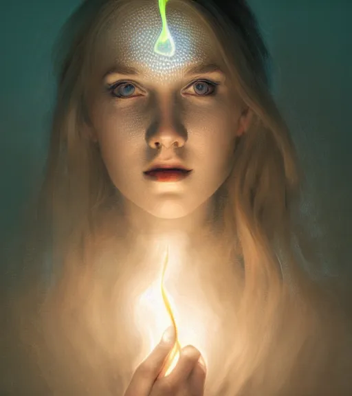 Image similar to lightpainting luminescent portrait, diffuse lightpainting, intricate wiccan lightpainting, elegant light, highly detailed, lifelike, photorealistic, artstation, concept art, smooth, sharp focus, art by john collier, artem demura, michael bosanko