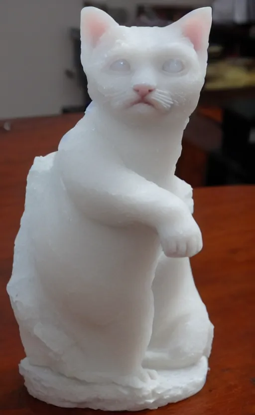 Image similar to a sculpture made from wax of a kitten.