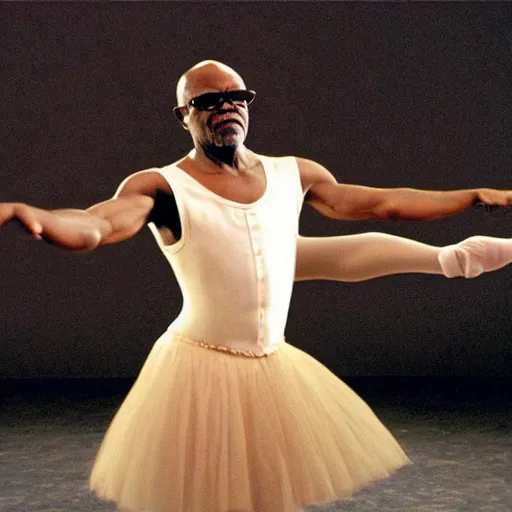 Image similar to Samuel L. Jackson as a ballerina, dancing gracefully