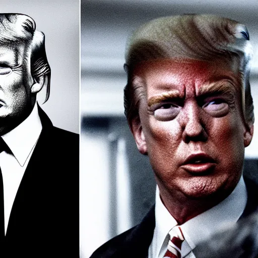 Prompt: The Terminator meets Donald Trump, oval office, photography, 50's,