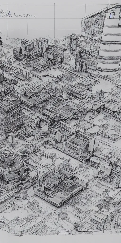 Image similar to architectural blueprint, overlooking, mars base buildings, design sense, high detail, 8 k, sketch.