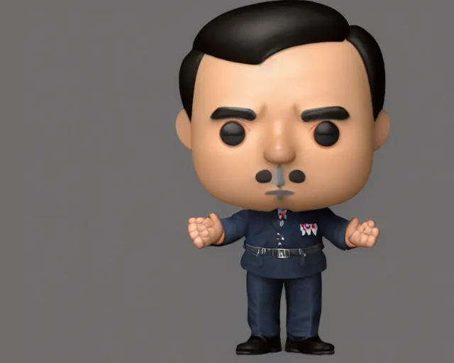 Image similar to full body 3d render of adolf hitler as a funko pop, packaging, studio lighting, white background, blender, trending on artstation, 8k, highly detailed