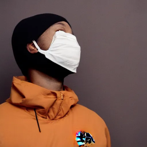 Image similar to realistic! photoshoot for a new the north face lookbook, color film photography, portrait of a beautiful woman wearing a balaclava mask, photo in style of tyler mitchell, 35mm lens