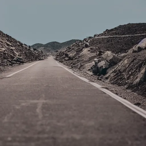 Image similar to parts of the moon are blocking the highway, cinematic, professional photographer
